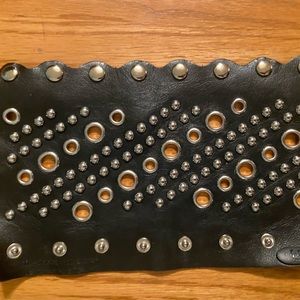 Hair Glove Black Leather 4 in. Silver Eyelet and Rivet Ponytail Holder